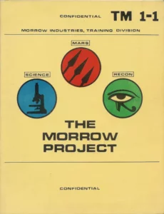 Cover of The Morrow Project Rulebook TM 1-1 3rd Edition, showing the Science, MARS, and Recon emblems.